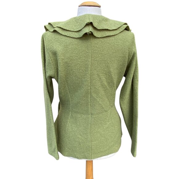 Elena Solano Boiled Wool Ruffle Wrap Jacket Green Cottagecore Artsy Lagenlook-L - Picture 8 of 14